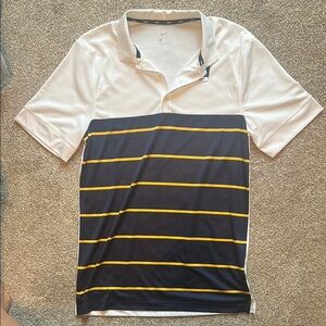 Nike Men's White and Black Striped Polo Shirt WVU